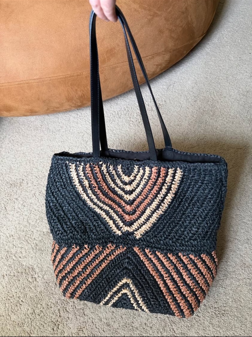LOFT Black Woven Tote with Tan and Brown Accents